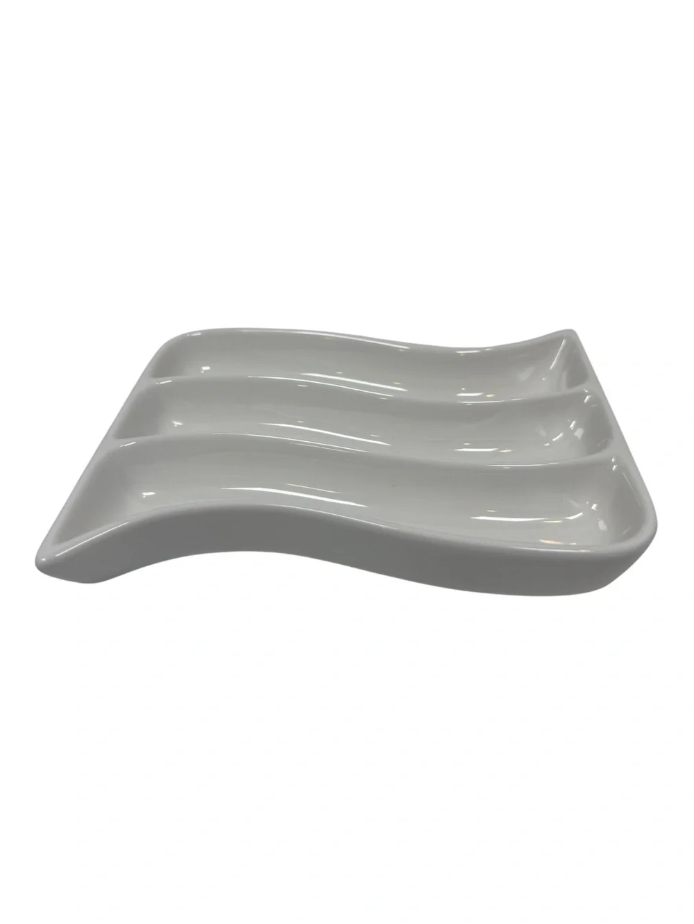 World Market White Ceramic Wavy Divided Appetizer Dish